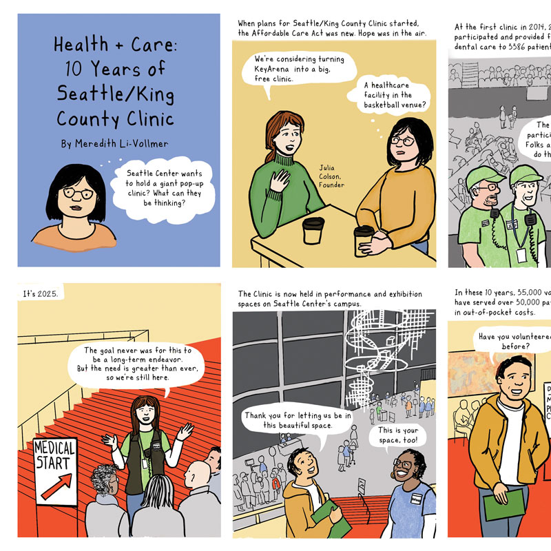comic sheet showing health and care topics